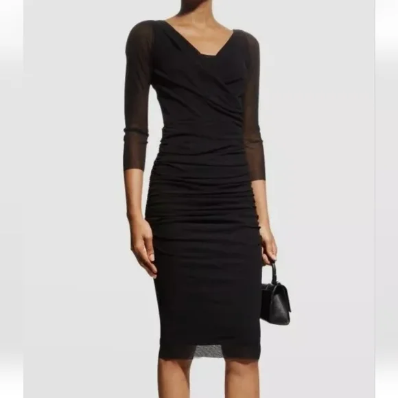 Fuzzi Black Draped Sheer Dress - Picture 1 of 5